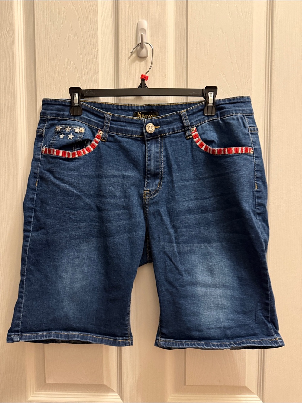 Denim Jean Shorts with American Flag Trim - Women's Blue